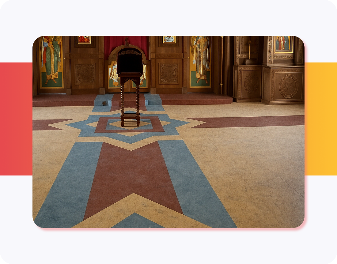 Укладка ПВХ-плитки LG в храме, село Мариинск